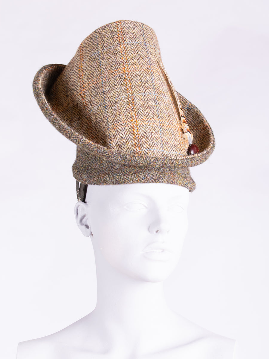 British fashion label - country style handwoven wool hat with feathers