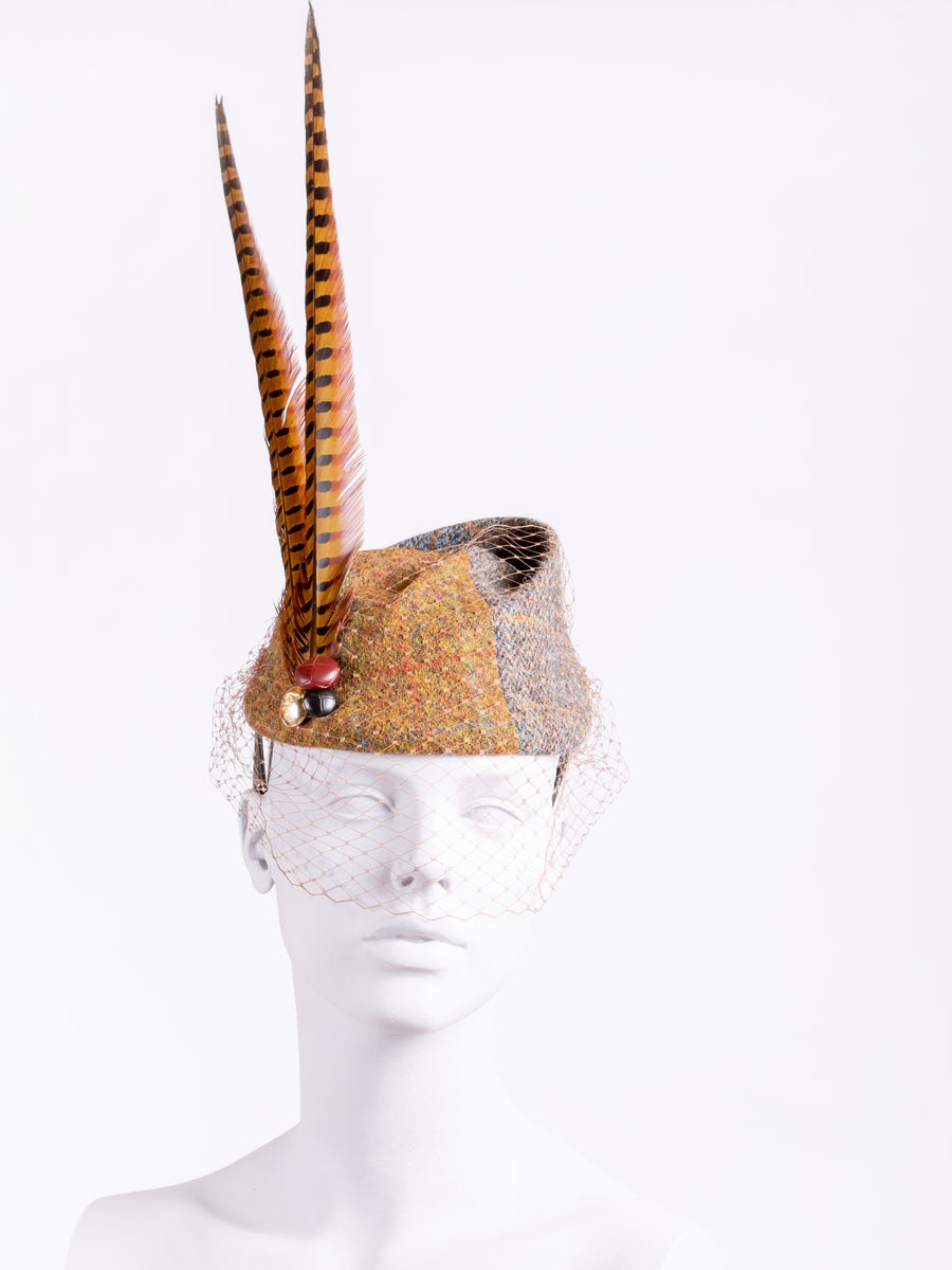 British fashion label - handmade country style wool hat with veil