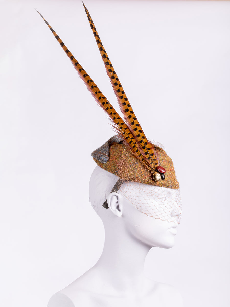 British fashion label - handmade country style wool hat with long feathers