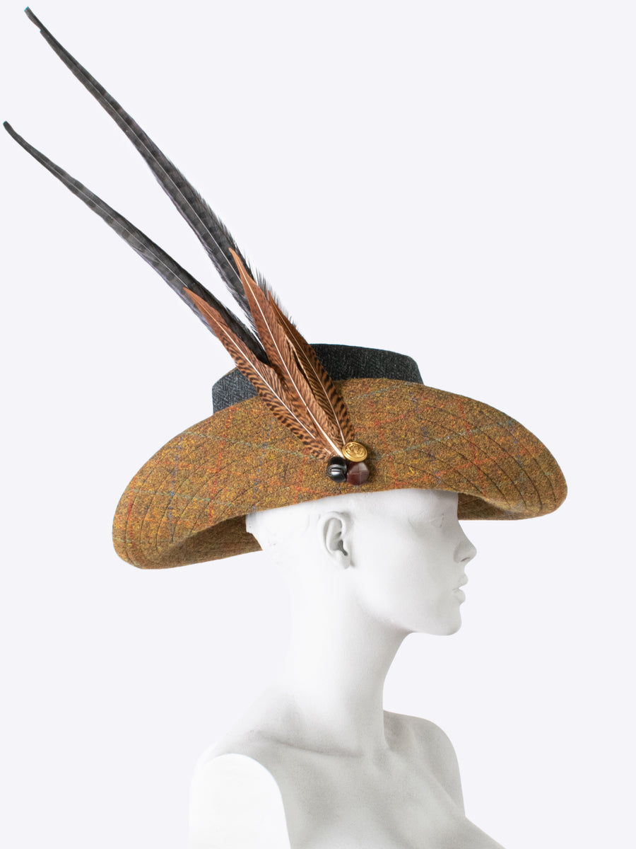 tweed brim hat - brown and black - unisex hat - made in England