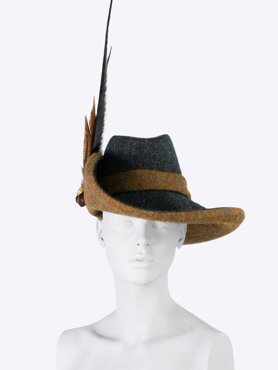 gambler hat - charcoal and rust - showerproof hat - handmade hat