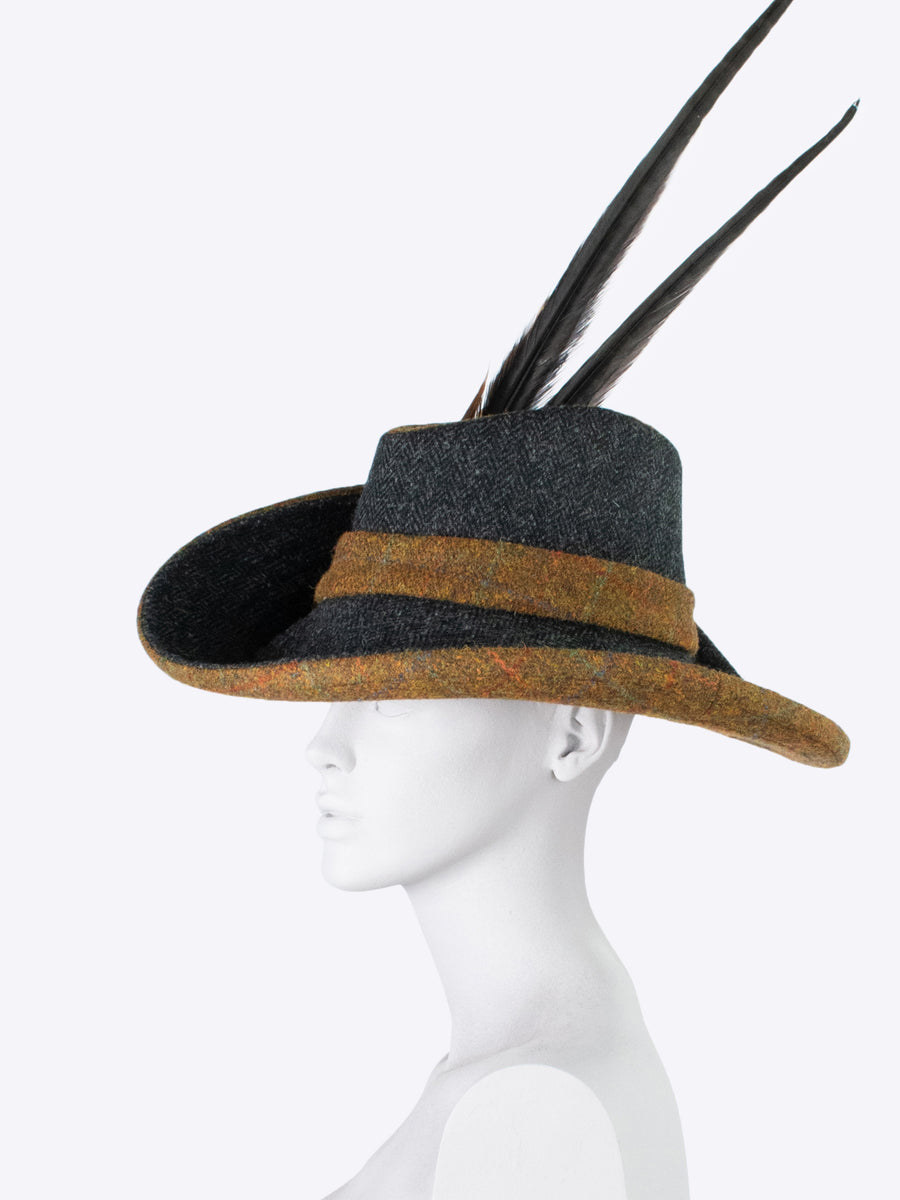 Harris tweed hat with feathers - country style hat