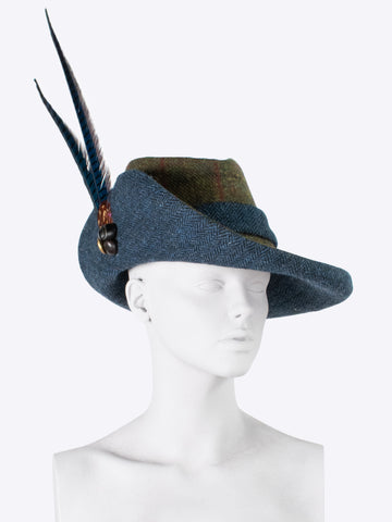 Cheltenham hat - blue and green - long feather hat - countryside style hat