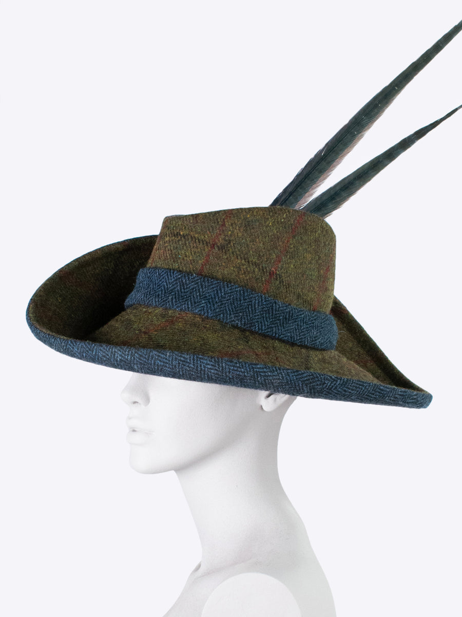 Harris tweed hat with feathers - country style hat
