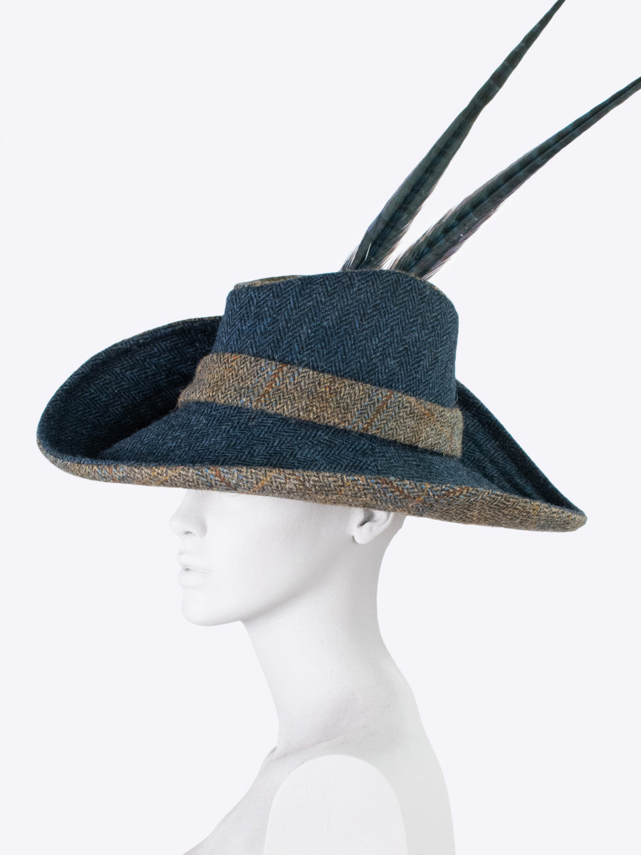 Harris tweed hat with feathers - country style hat
