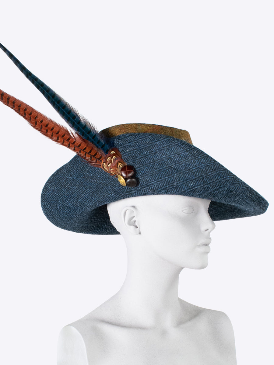 upbrim hat - brown and blue - ladies tweed hat - slow fashion