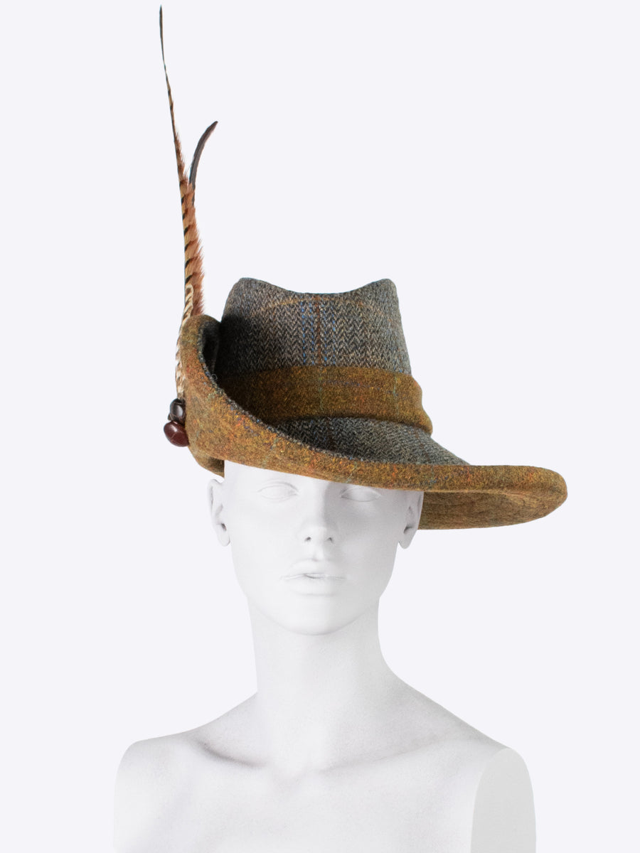 gambler hat - sage and rust tweed - showerproof hat - handmade hat