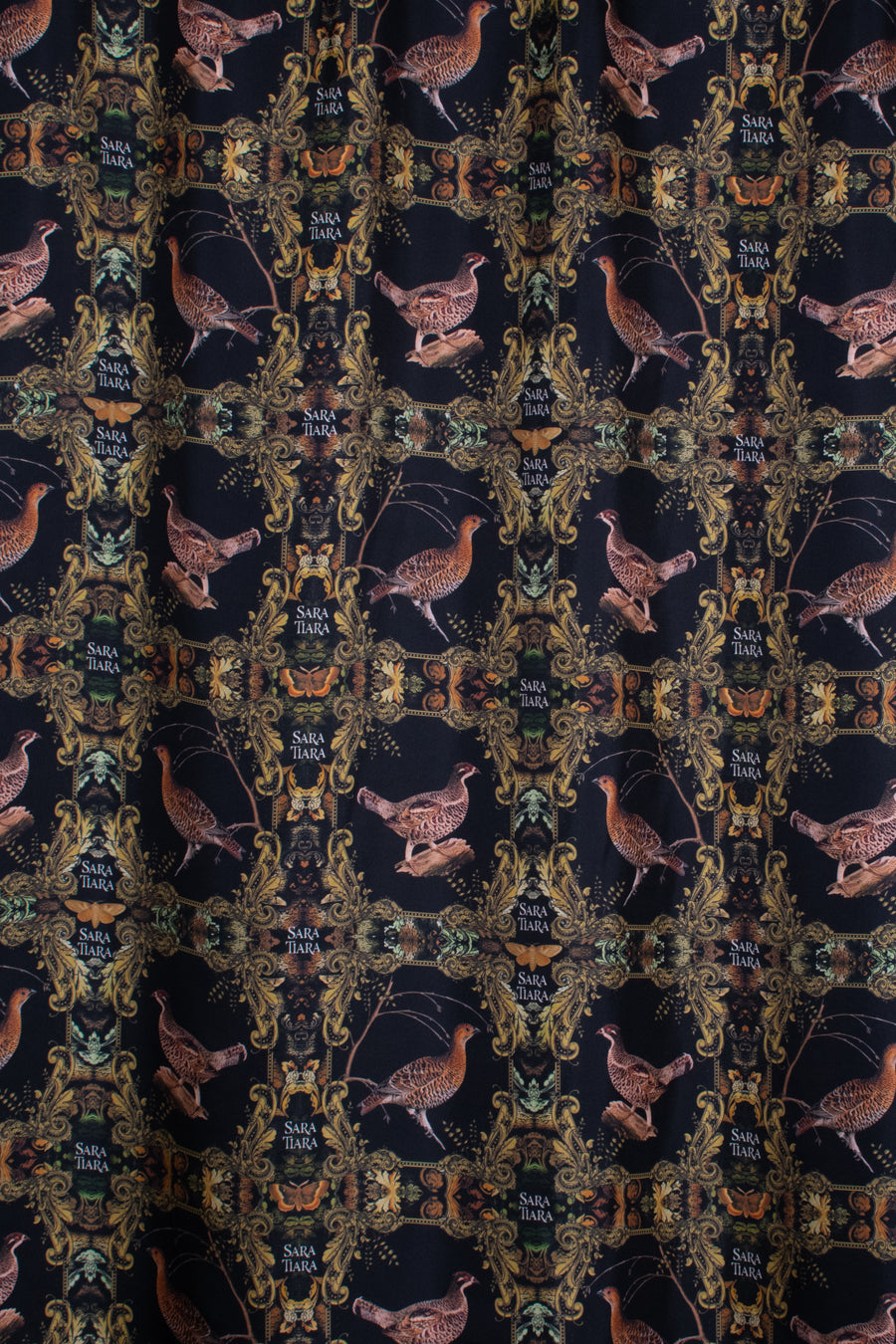 Grouse print silk lining for Harris Tweed wool ladies fitted jacket