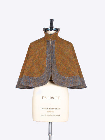 Rust and sage handwoven tweed capelet - slow fashion
