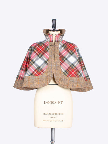 white scottish tartan and beige tweed capelet - made in New Forest