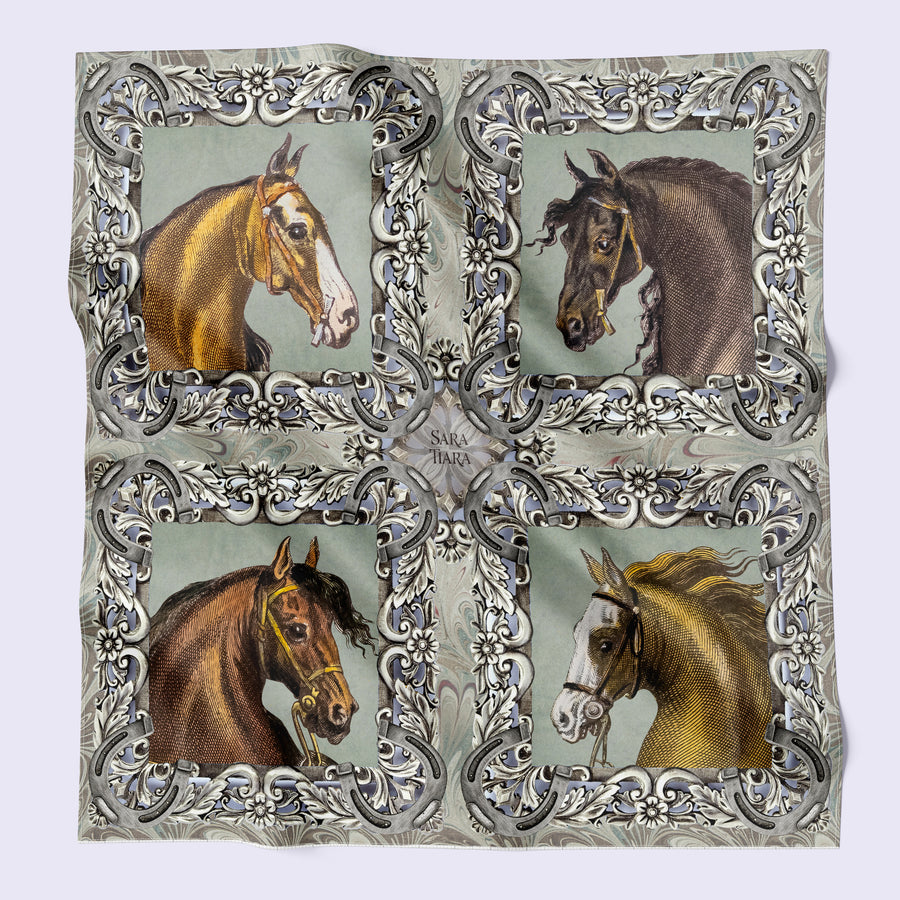 large silk scarf - horse print - scarf gift - luxury scarf - luxury accessory