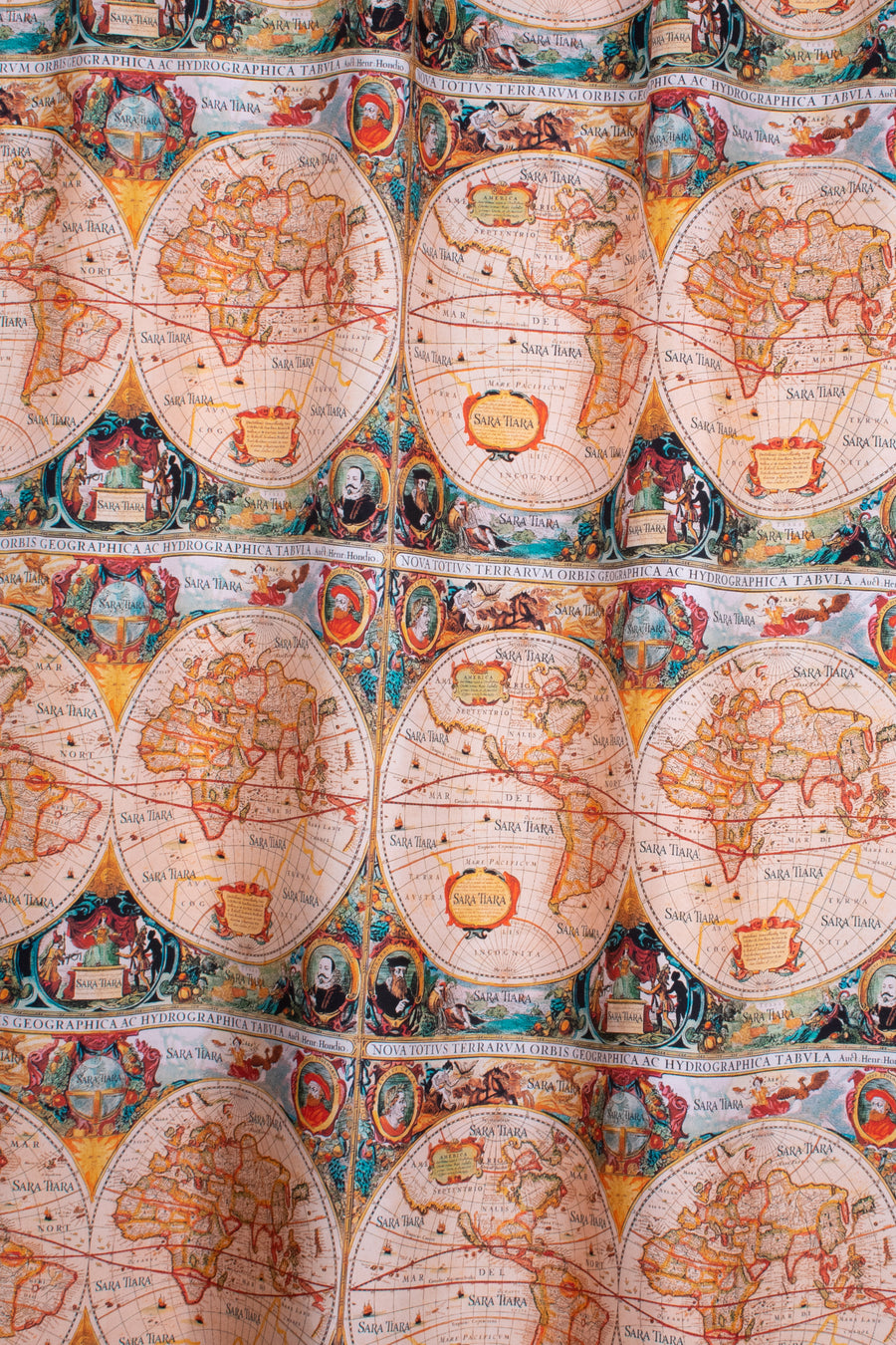 Map print lining for Green and navy blue Harris Tweed winter Nehru long cape
