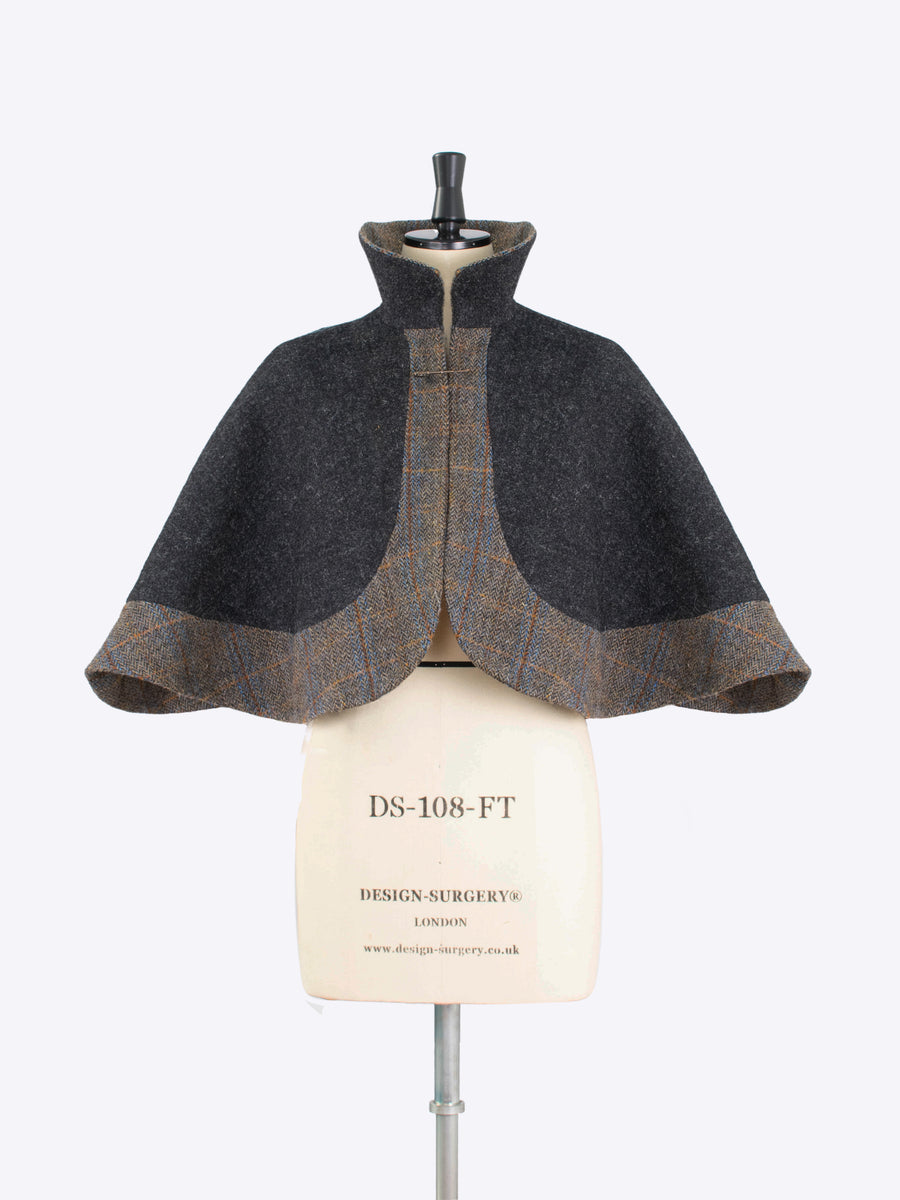 Charcoal capelet - victoriana style harris tweed outwear