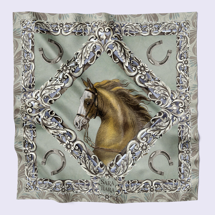 small silk scarf - horse print - heritage scarf - scarf gift - luxury scarf