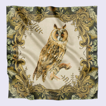 small silk scarf - owl print - country scarf - versatile scarf - English scarf
