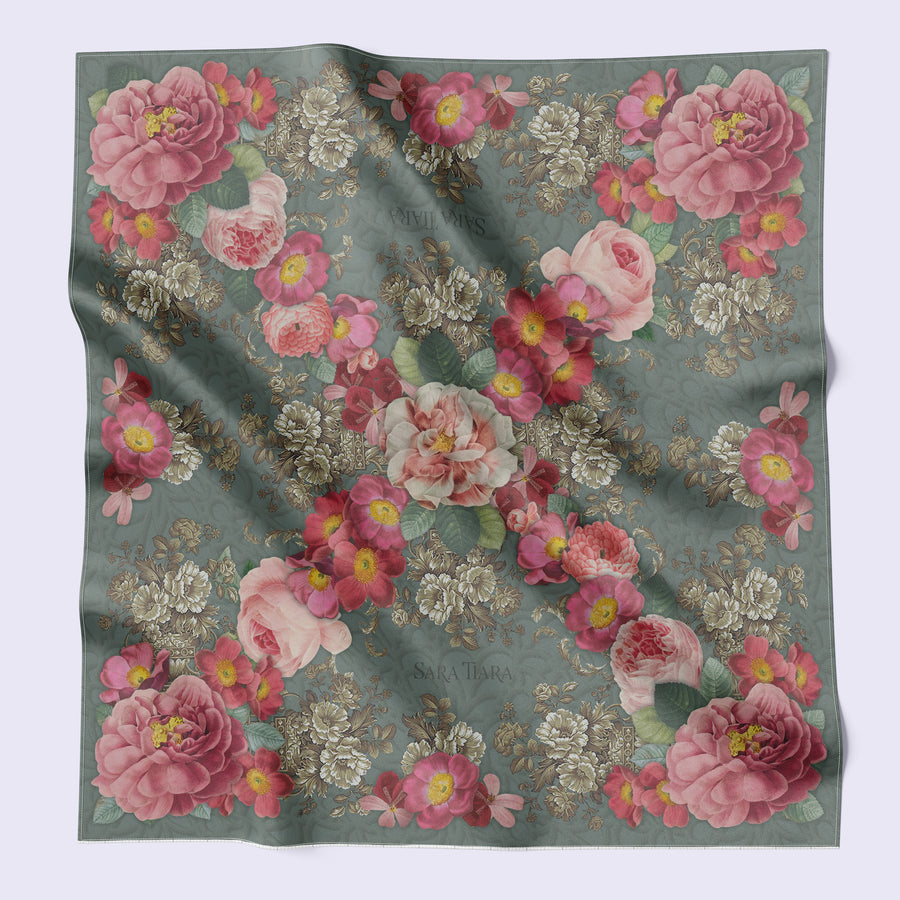 small silk scarf - rose print - printed scarf - British scarf - luxury accessory