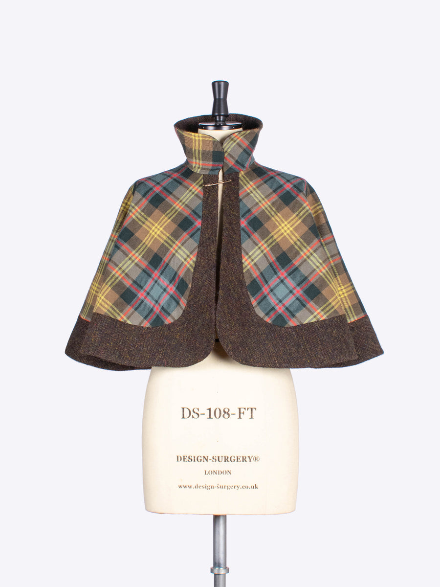 brown tartan and tweed capelet - made in England
