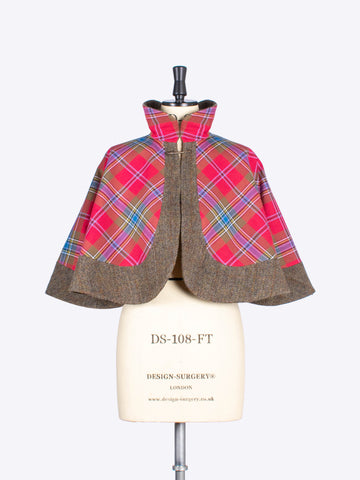 red tartan and olive tweed capelet - independent fashion label